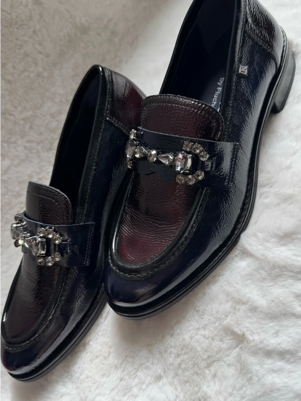 Dorking Embellished Loafers Patent Leather Burgundy Black Crystal Slip On Flats - Picture 3 of 4